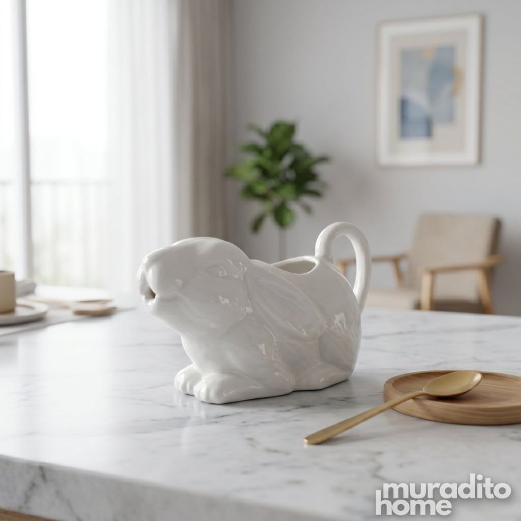 Muraditohome Aesthetic Animal-Shaped Ceramic Creamer | Cute White Mini Milk Pitcher & Syrup Jug