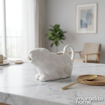 Muraditohome Aesthetic Animal-Shaped Ceramic Creamer | Cute White Mini Milk Pitcher & Syrup Jug
