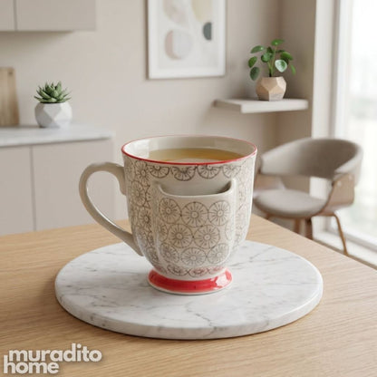 Muraditohome Aesthetic Hand-Stamped Stoneware Mug with Tea Bag Pocket 400ml