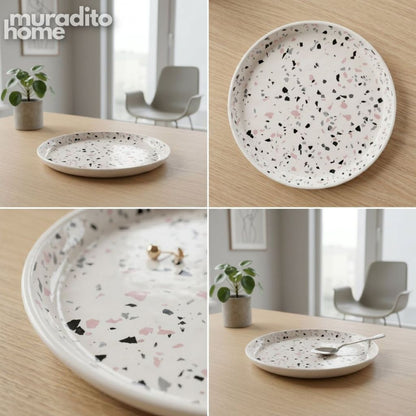 Muraditohome Terrazzo Stoneware Dinner Plate 10.75 in Premium Modern Speckled Ceramic Plate