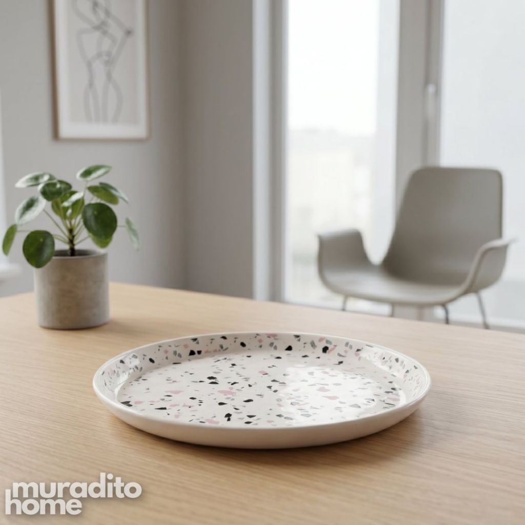Muraditohome Terrazzo Stoneware Dinner Plate 10.75 in Premium Modern Speckled Ceramic Plate
