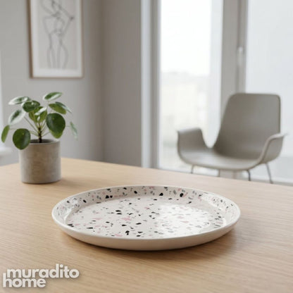 Muraditohome Terrazzo Stoneware Dinner Plate 10.75 in Premium Modern Speckled Ceramic Plate