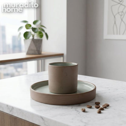 Muraditohome Asami and Kazumi Handless Matte Porcelain Cup and Saucer Set