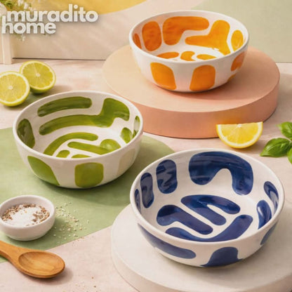 Muraditohome Boudoir Ceramic Deco Kitchenware Vibrant Abstract Cups, Serving Bowl & Oval Platter