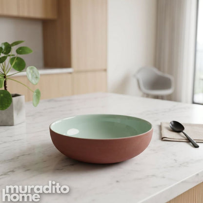 Muraditohome Ahara Two-Tone Ceramic Rustic Bowl 7x2  inches