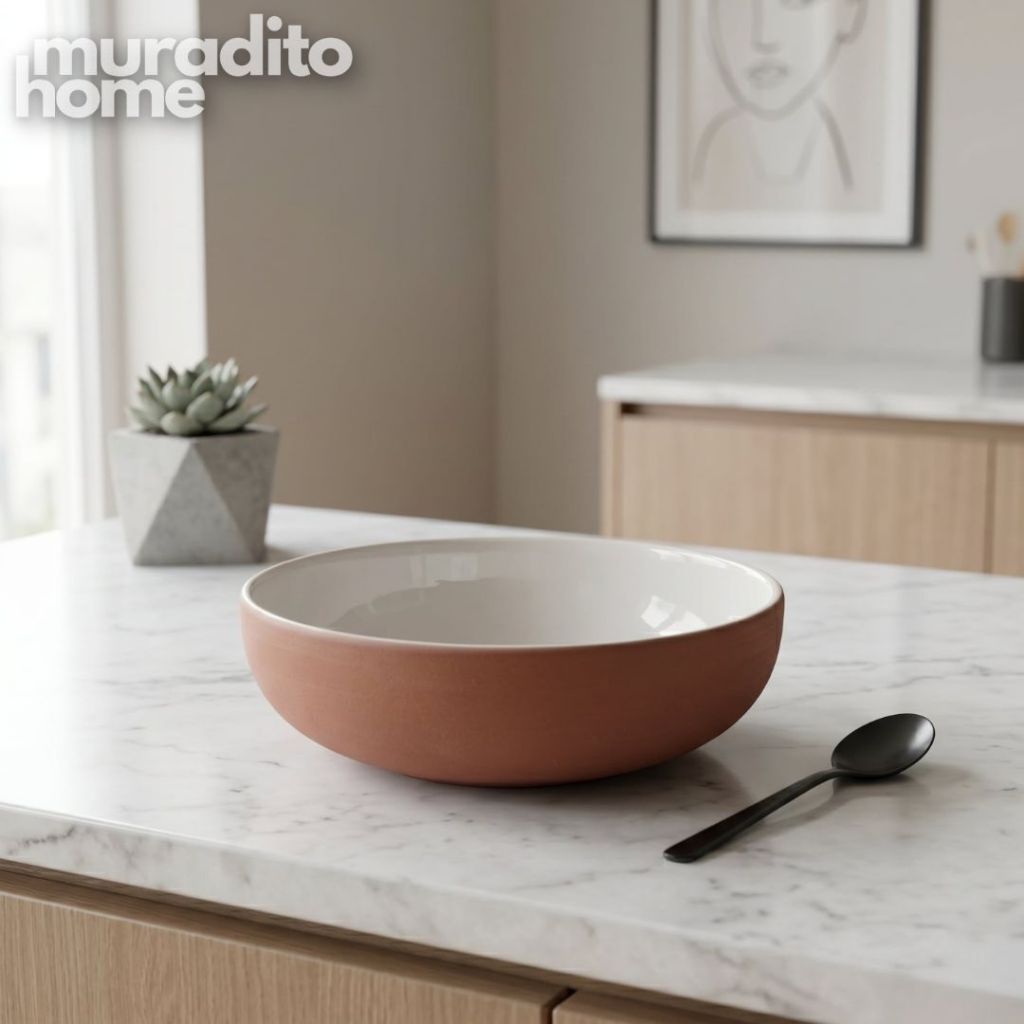 Muraditohome Ahara Two-Tone Ceramic Rustic Bowl 7x2  inches