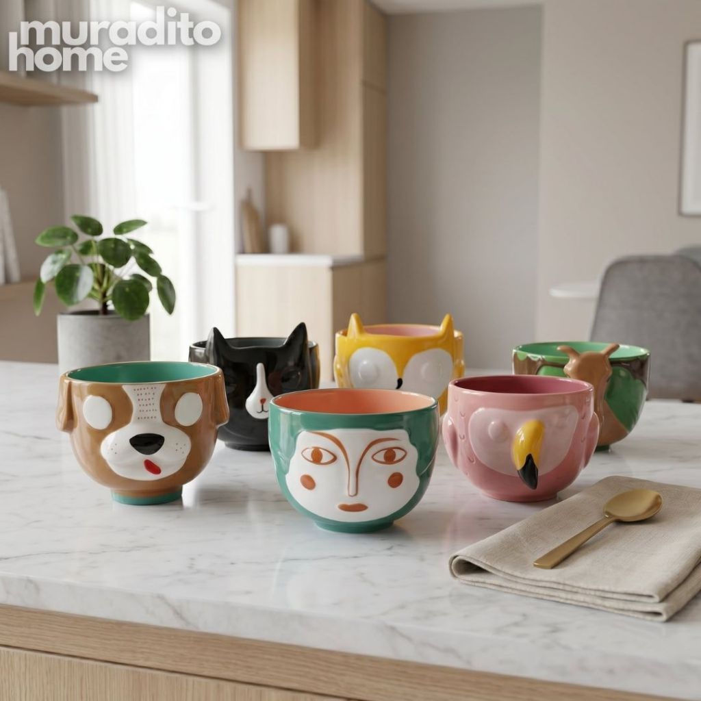 Muraditohome Cute 3D Animal Face Ceramic Bowl 5.25x4 inches