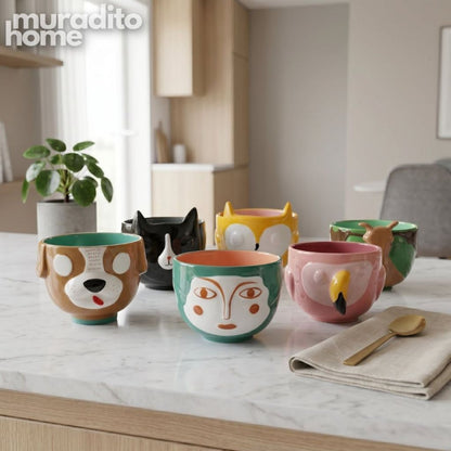 Muraditohome Cute 3D Animal Face Ceramic Bowl 5.25x4 inches