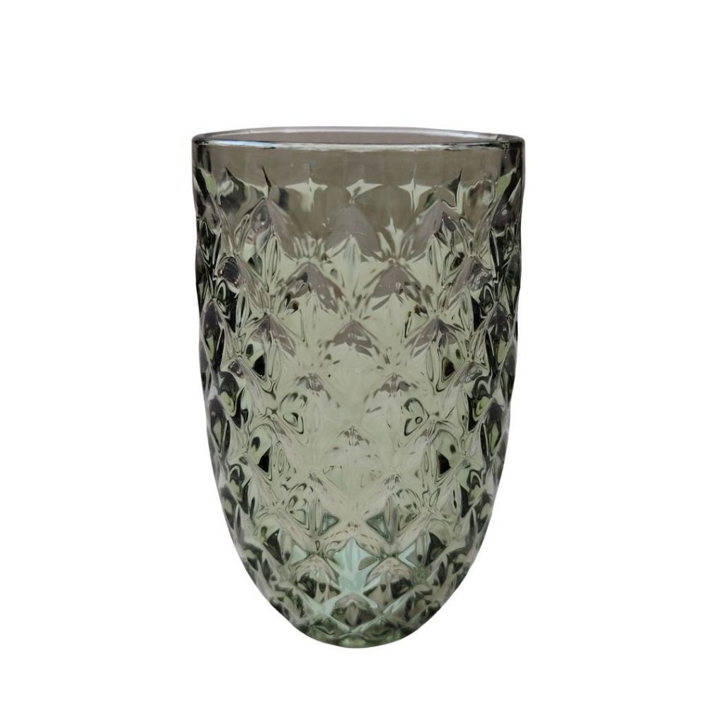 Muraditohome Asami Moss Vintage Glassware | Embossed Green Glass Goblet & Tumblers