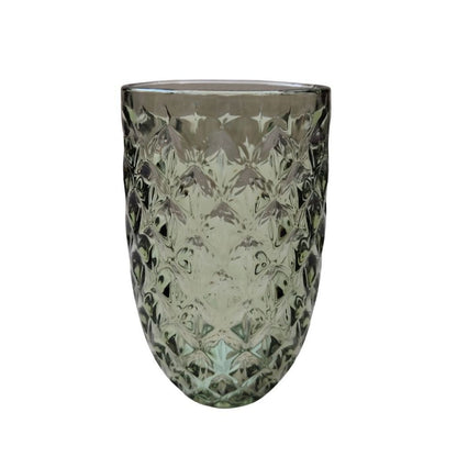 Muraditohome Asami Moss Vintage Glassware | Embossed Green Glass Goblet & Tumblers