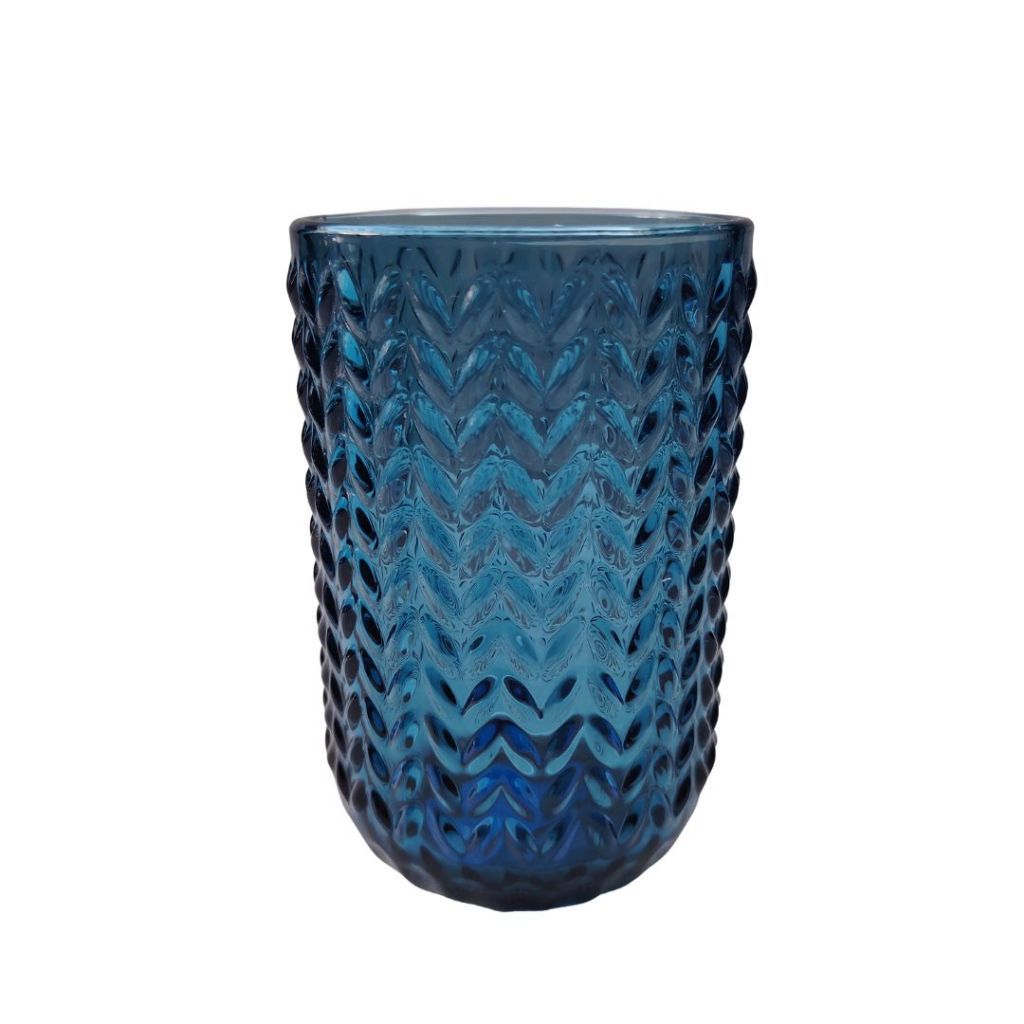Muraditohome Zolai Blue Glassware Collection | Premium Vintage Wavy Chevron Blue Glass