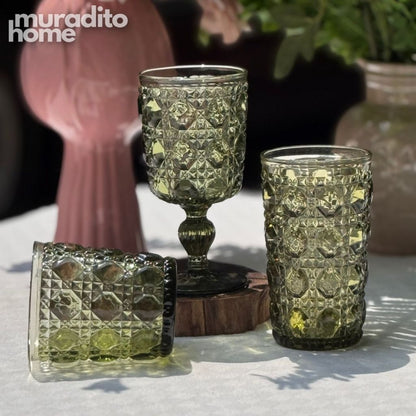 Muraditohome Zolia Clear Glassware Collection | Premium Vintage Wavy Chevron Transparent Glass
