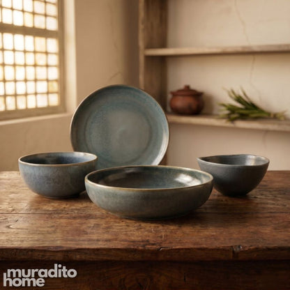 Muraditohome Premium Rustic Blue Stoneware Dinnerware Collection