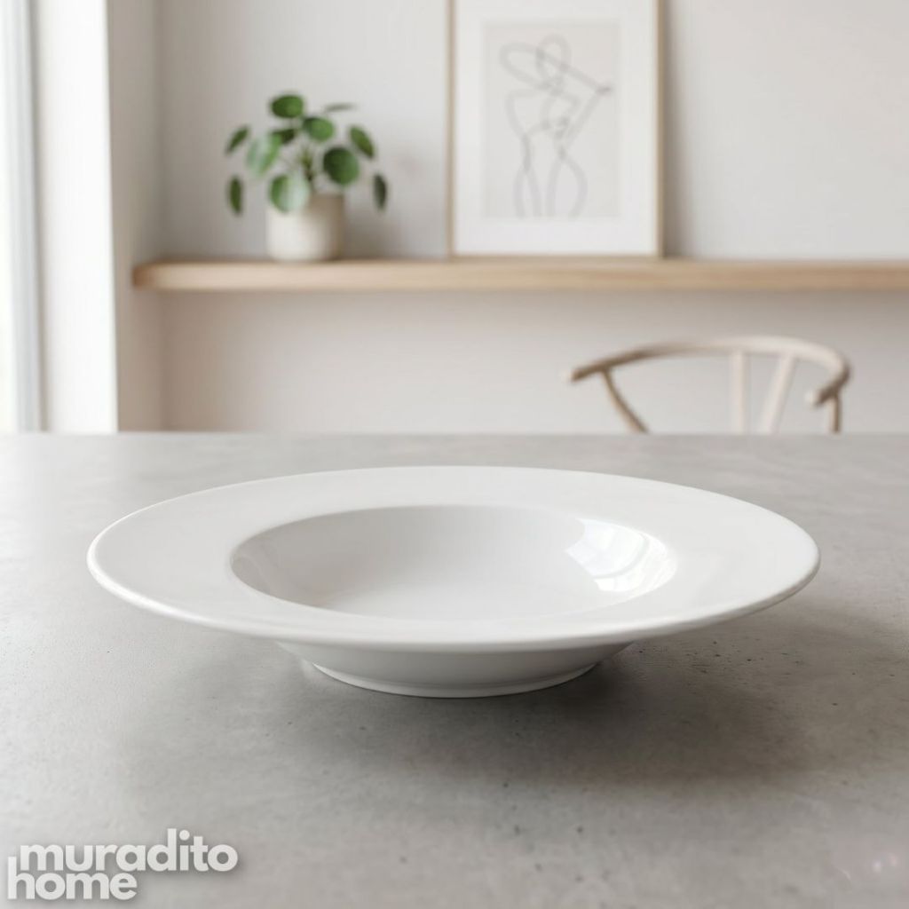 Muraditohome Premium Pure White Ceramic Pasta Plate | Wide Rim Deep Soup & Salad Bowl 10 & 10.25 in