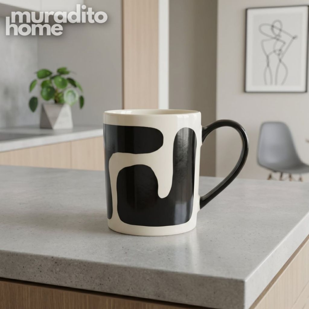 Muraditohome Boudoir Ceramic Deco Kitchenware Vibrant Abstract Cups, Serving Bowl & Oval Platter