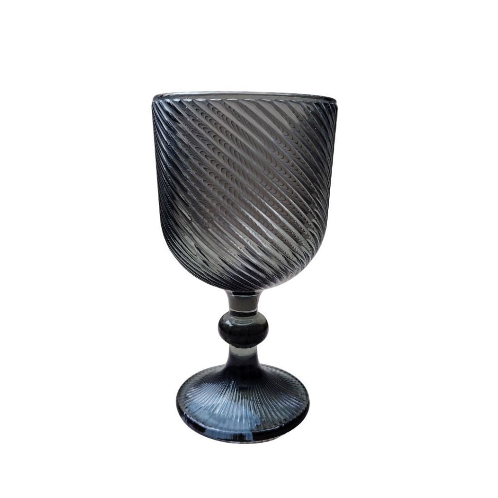Muraditohome Venita Ash Glassware Collection | Premium Vintage Diagonal Swirl Smoke Grey Glass