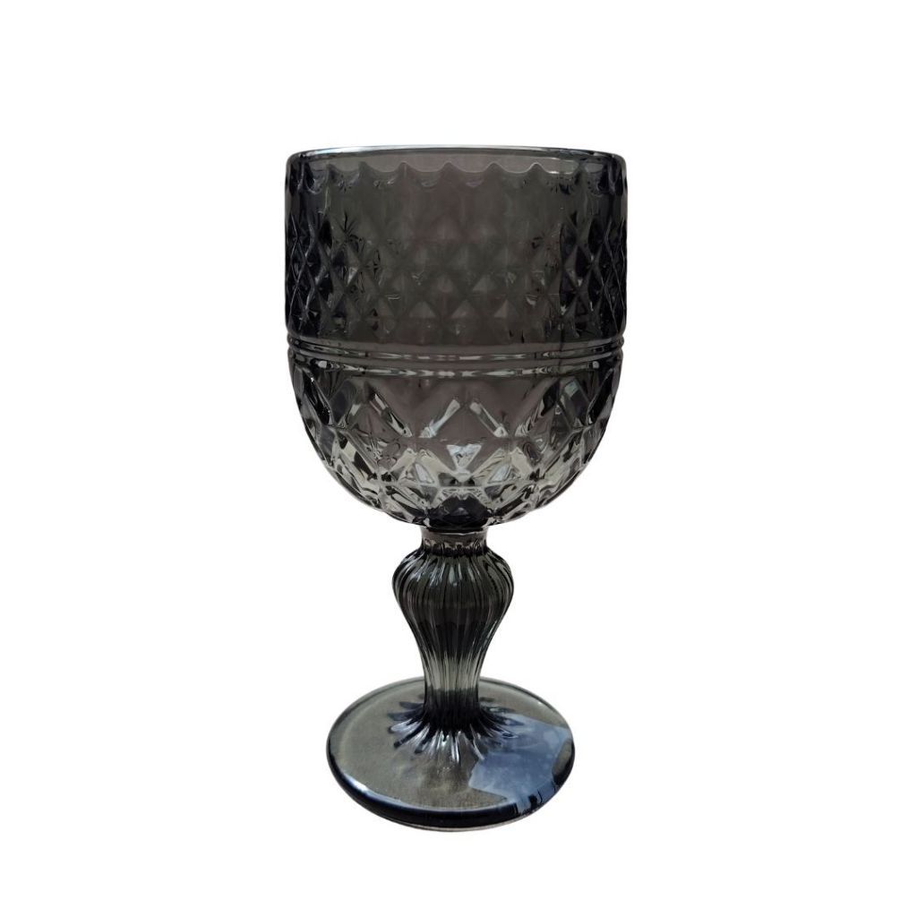 Muraditohome Kuyin Ash Glassware Collection | Premium Vintage Embossed Diamond Smoke Grey Glass