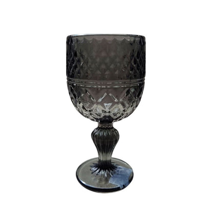 Muraditohome Kuyin Ash Glassware Collection | Premium Vintage Embossed Diamond Smoke Grey Glass