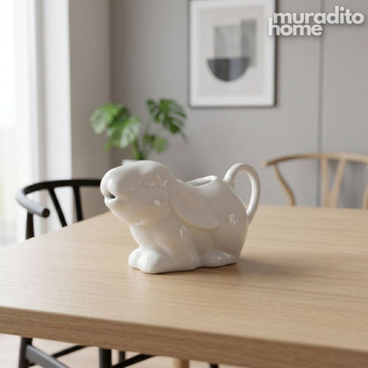 Muraditohome Aesthetic Animal-Shaped Ceramic Creamer | Cute White Mini Milk Pitcher & Syrup Jug