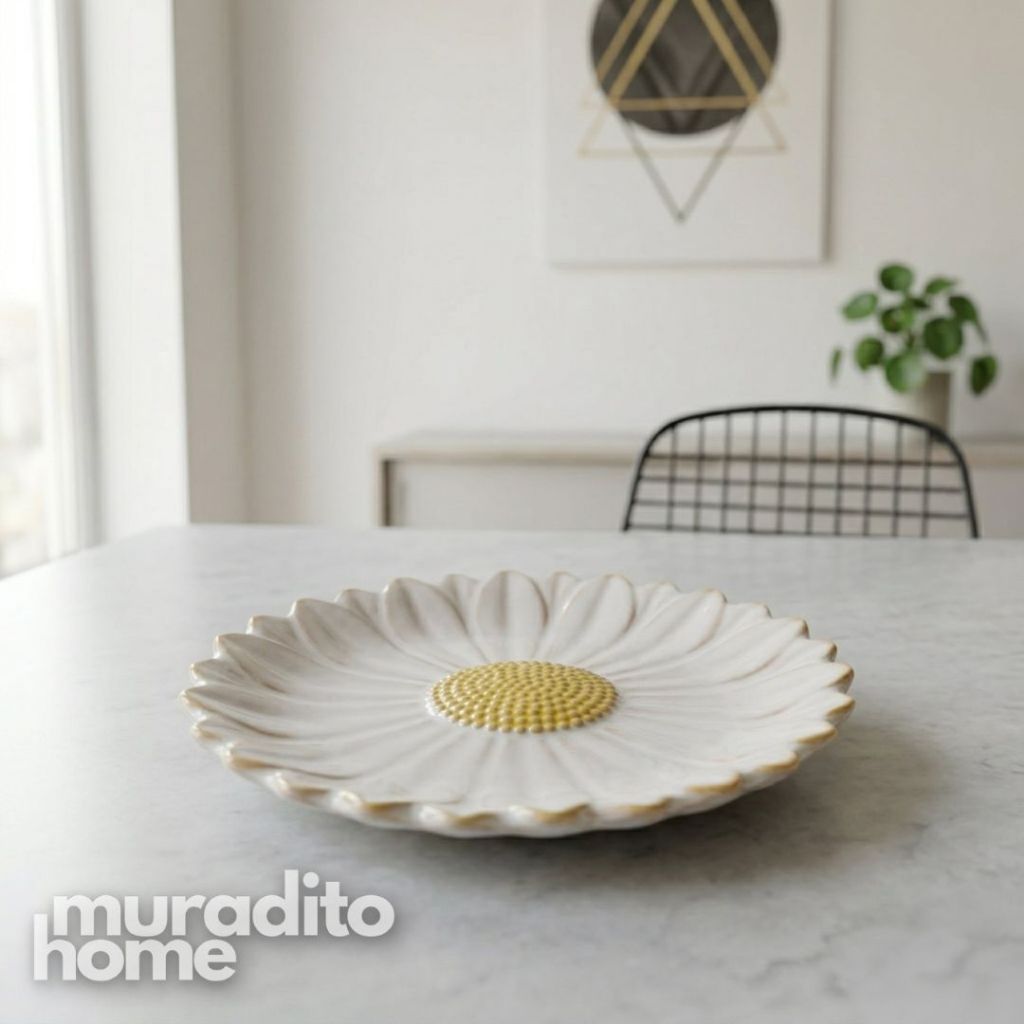 Muraditohome Daisy 3D Floral Ceramic Bread Plate 5.75 in