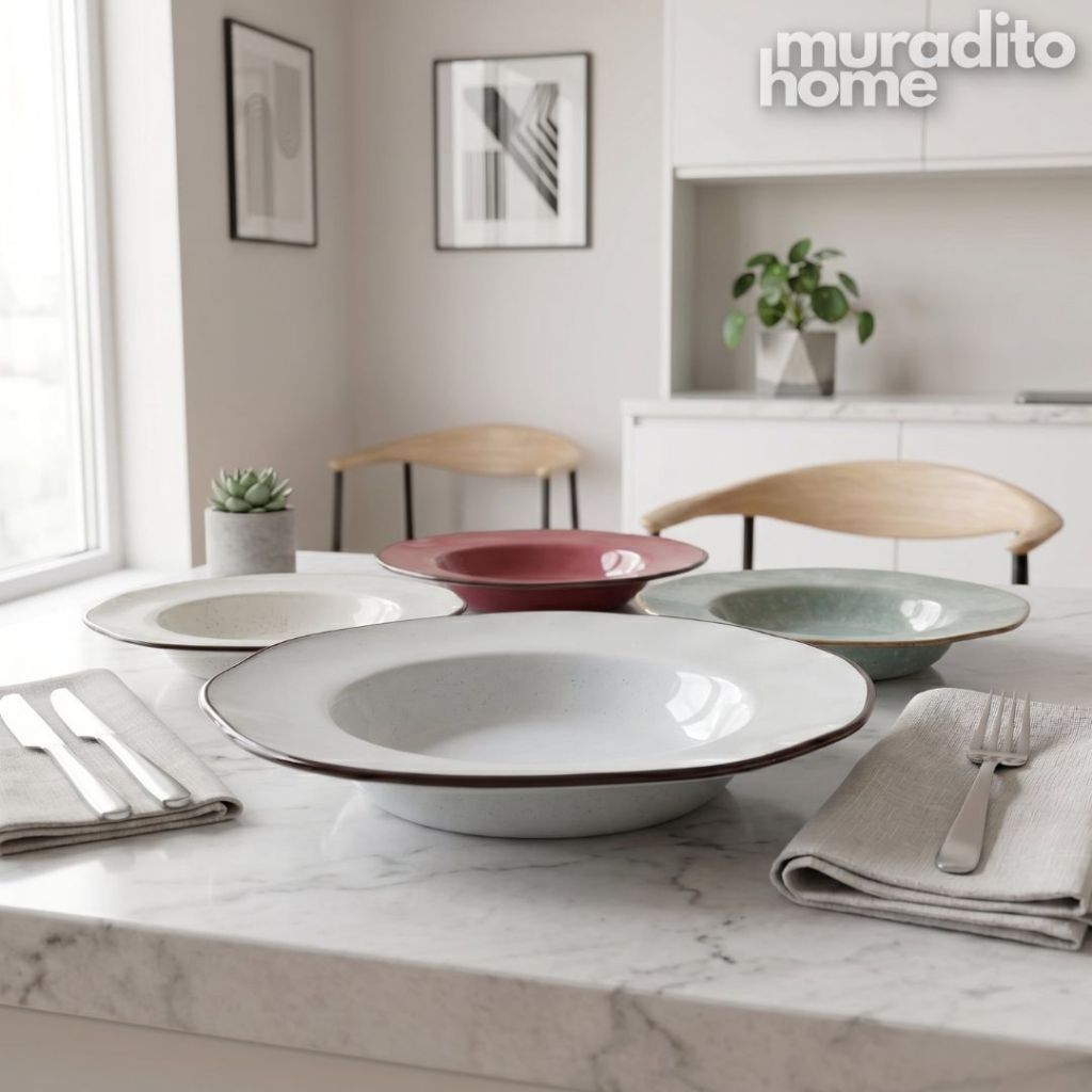 Muraditohome Bodir Premium Stoneware Pasta Plate with Wide Rim 8.5 inch