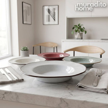 Muraditohome Bodir Premium Stoneware Pasta Plate with Wide Rim 8.5 inch