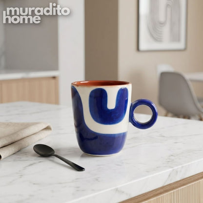 Muraditohome Boudoir Ceramic Deco Kitchenware Vibrant Abstract Cups, Serving Bowl & Oval Platter