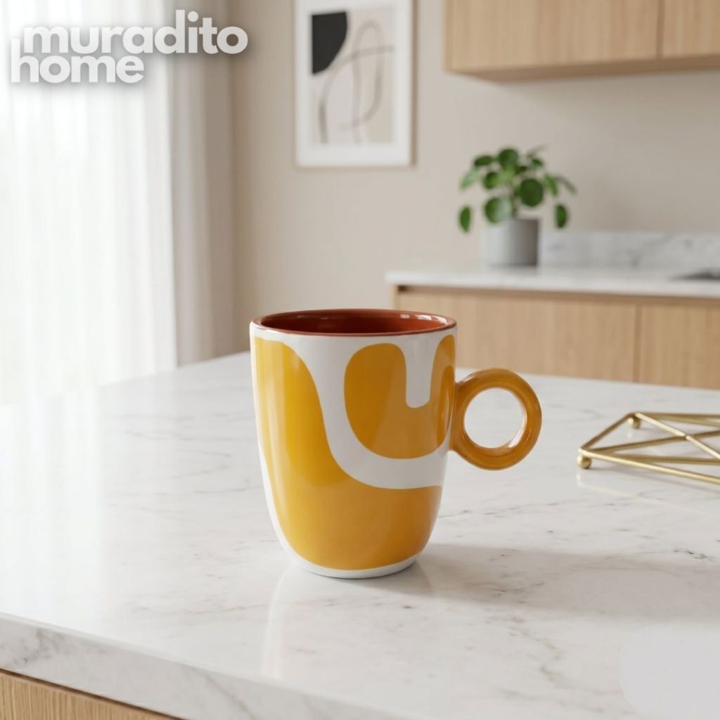 Muraditohome Boudoir Ceramic Deco Kitchenware Vibrant Abstract Cups, Serving Bowl & Oval Platter