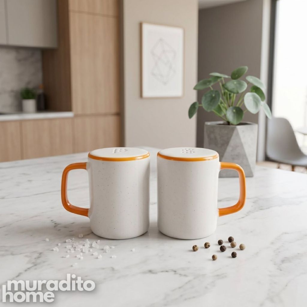 Muraditohome Aesthetic Mug-Shaped Ceramic Salt & Pepper Shakers 3.5x2.5x3.5 inches