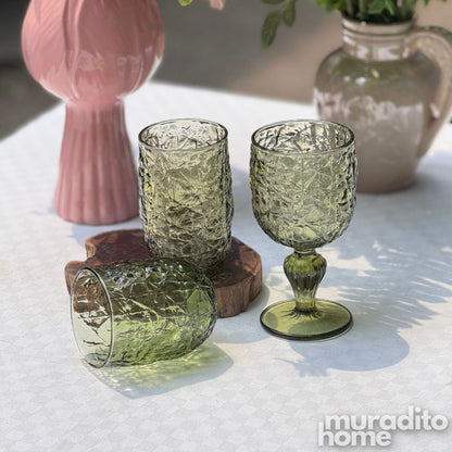 Muraditohome Azula Moss Glassware Collection | Premium Vintage Hammered Green Glass