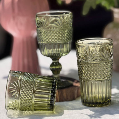 Muraditohome Dorian Moss Glassware Collection | Premium Vintage Multi-Textured Green Glass