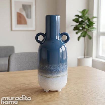 Muraditohome Aesthetic Ombre Ceramic Vase | Modern Boho Two-Handled Flower Vase Home Decor 4x9 inch