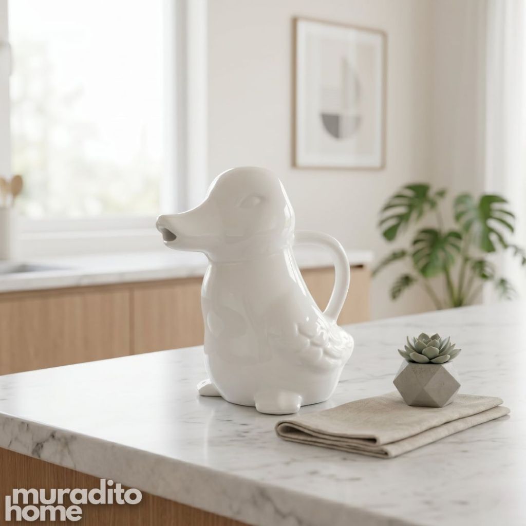 Muraditohome Aesthetic Animal-Shaped Ceramic Creamer | Cute White Mini Milk Pitcher & Syrup Jug