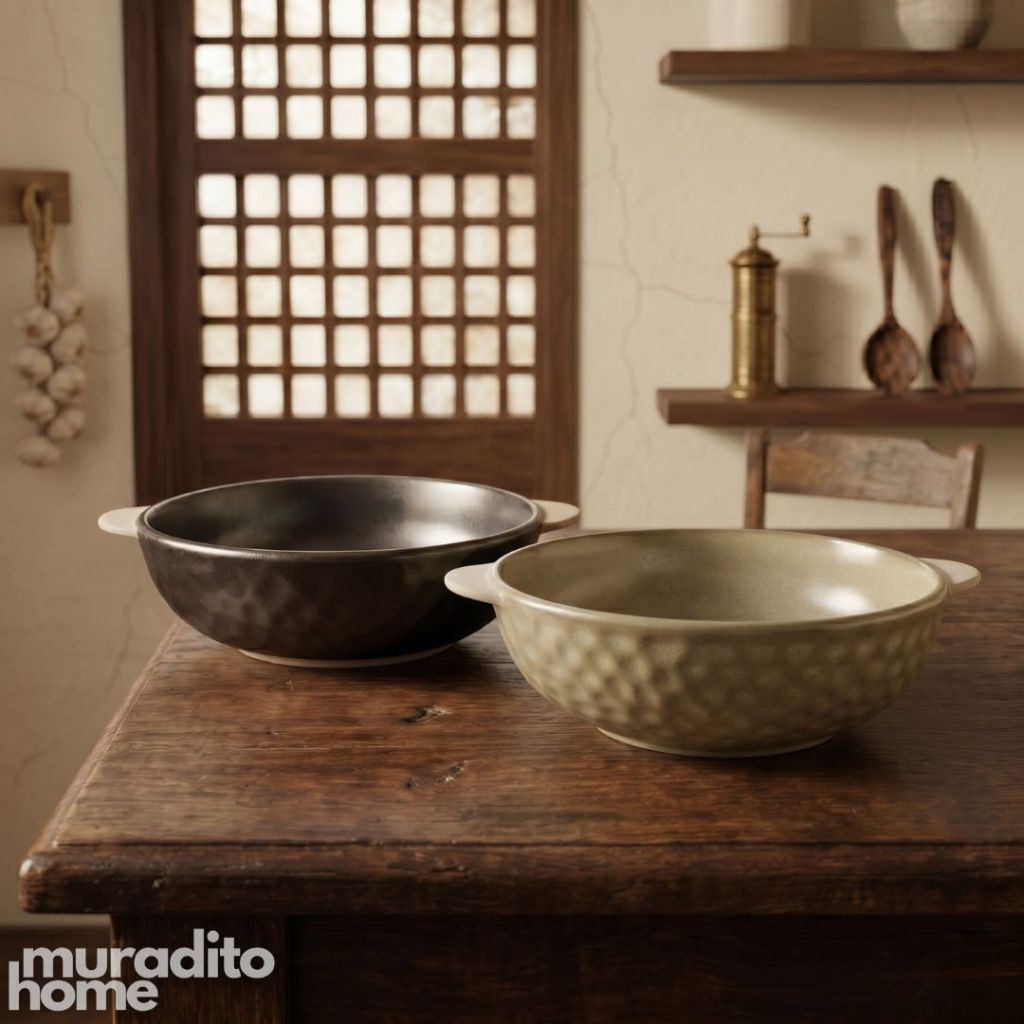 Muraditohome Aesthetic Stoneware Serving Bowl with Handles 11x9x2.5 inches