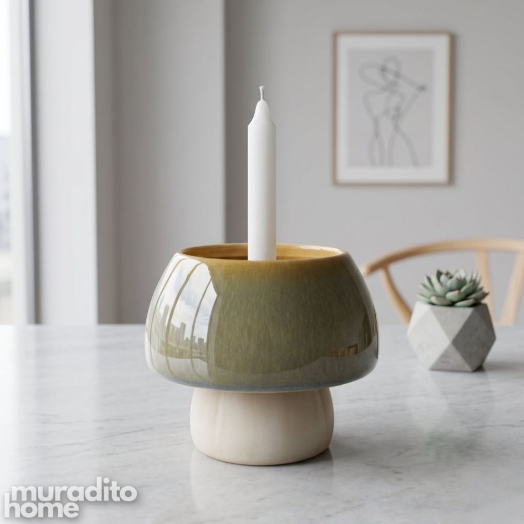 Muraditohome Aesthetic Whimsical Ceramic Candle Stand 3.75x4.5 in