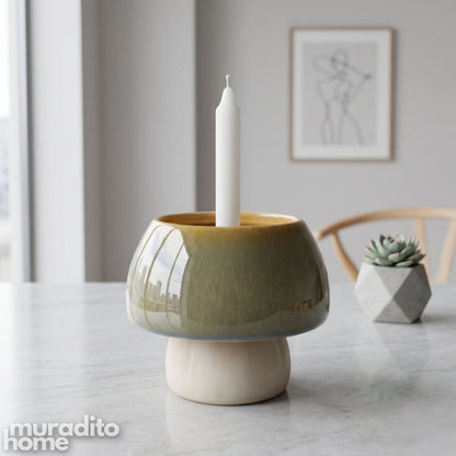 Muraditohome Aesthetic Whimsical Ceramic Candle Stand 3.75x4.5 in
