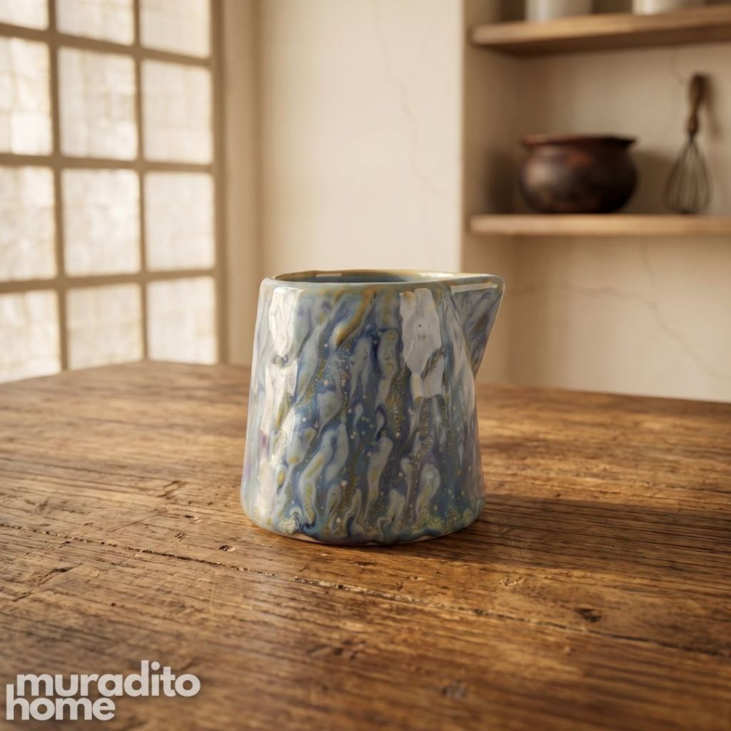 Muraditohome Vinya Porcelain Milk Jug 50ml | Mini Creamer & Sauce Jug | Lava, Sea, Moss & Grass