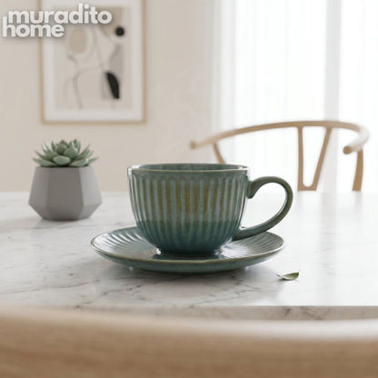 Muraditohome Fabinda Ribbed Ceramic Coffee Set 120 ml Classic European Style Espresso Teacup