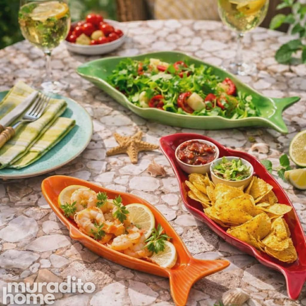 Muraditohome Pescado Fish Shaped Ceramic Serving Platter Collection