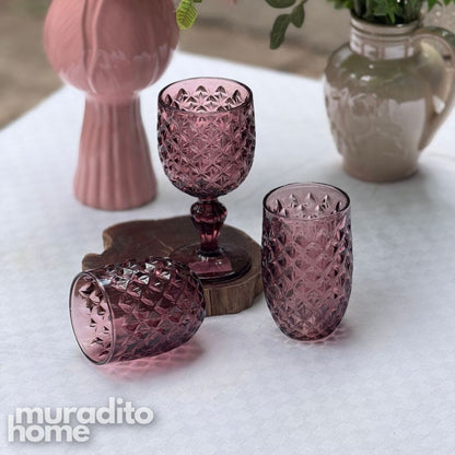 Muraditohome Neytiri Plum Glassware Collection | Premium Vintage Embossed Purple Glass