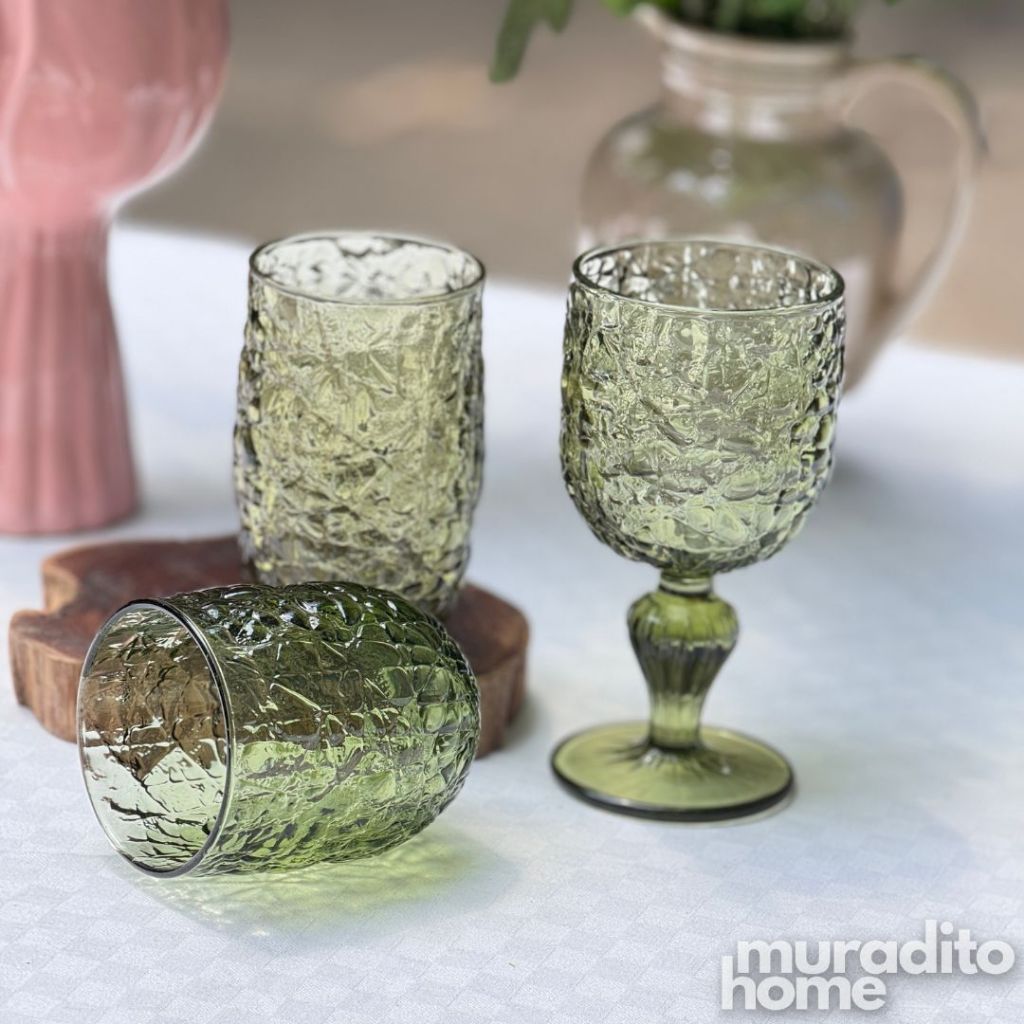 Muraditohome Azula Moss Glassware Collection | Premium Vintage Hammered Green Glass