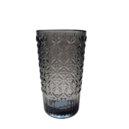 Muraditohome Jinora Ash Glassware Collection | Premium Vintage Embossed Floral Smoke Grey Glass