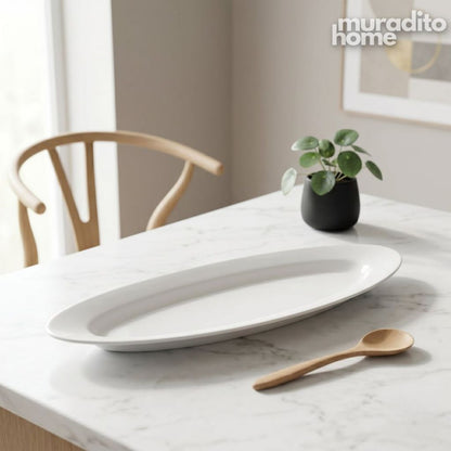 Muraditohome Premium Pure White Ceramic Oval & Wide Oval Serving Platter Elegant Dish Plate
