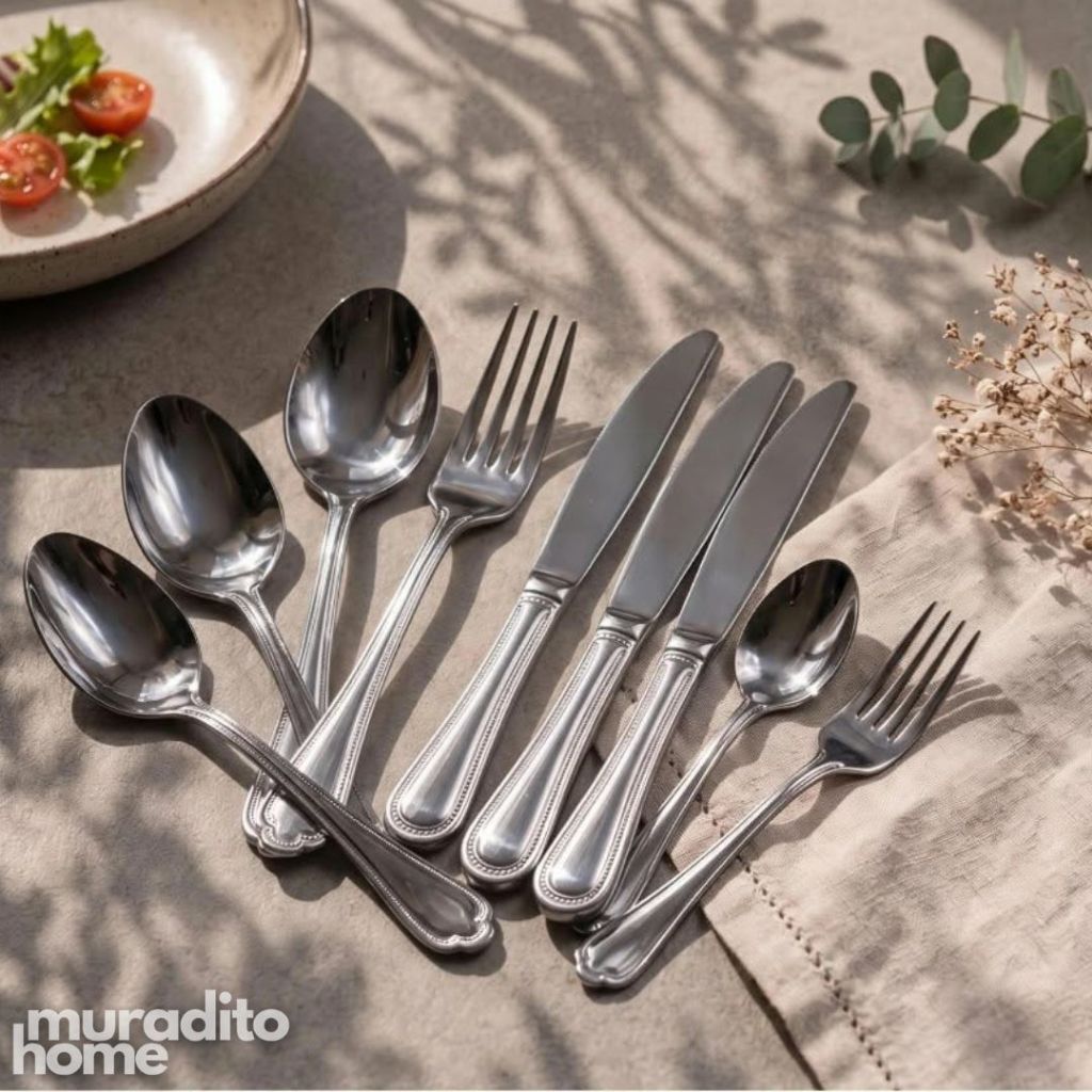 Muraditohome Elegant Beaded Stainless Steel Flatware High Quality Classic Dining Utensils