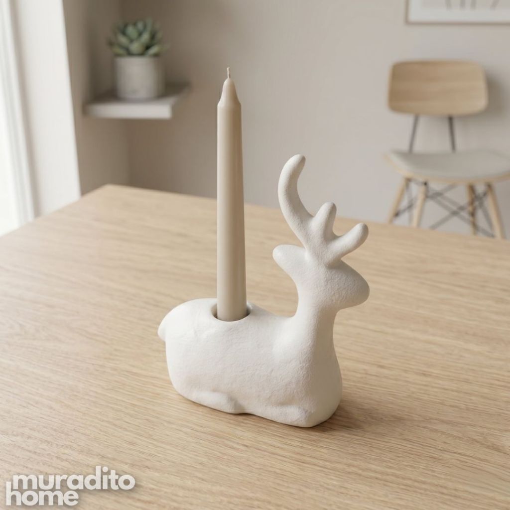 Muraditohome Aesthetic Minimalist Ceramic Deer Candle Holder 2x5.75x4.25 in