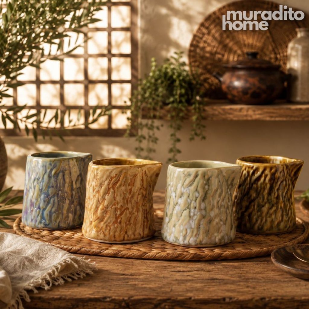 Muraditohome Vinya Porcelain Milk Jug 50ml | Mini Creamer & Sauce Jug | Lava, Sea, Moss & Grass