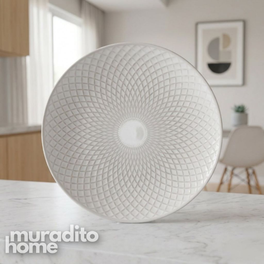 Muraditohome Aesthetic Embossed White Ceramic Dinnerware Collection