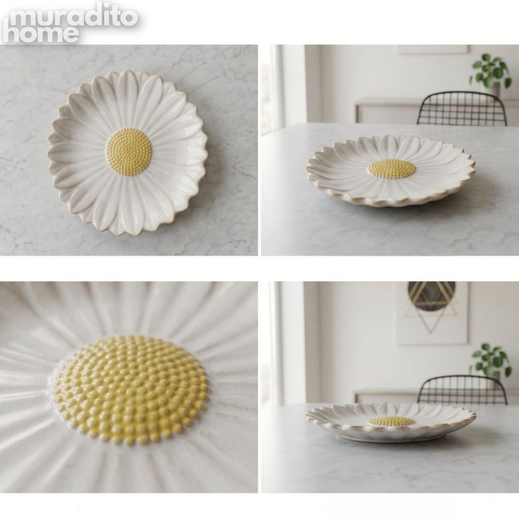Muraditohome Daisy 3D Floral Ceramic Bread Plate 5.75 in