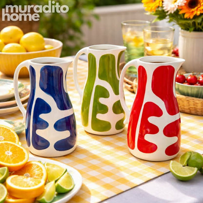 Muraditohome Boudoir Ceramic Deco Kitchenware Vibrant Abstract Cups, Serving Bowl & Oval Platter