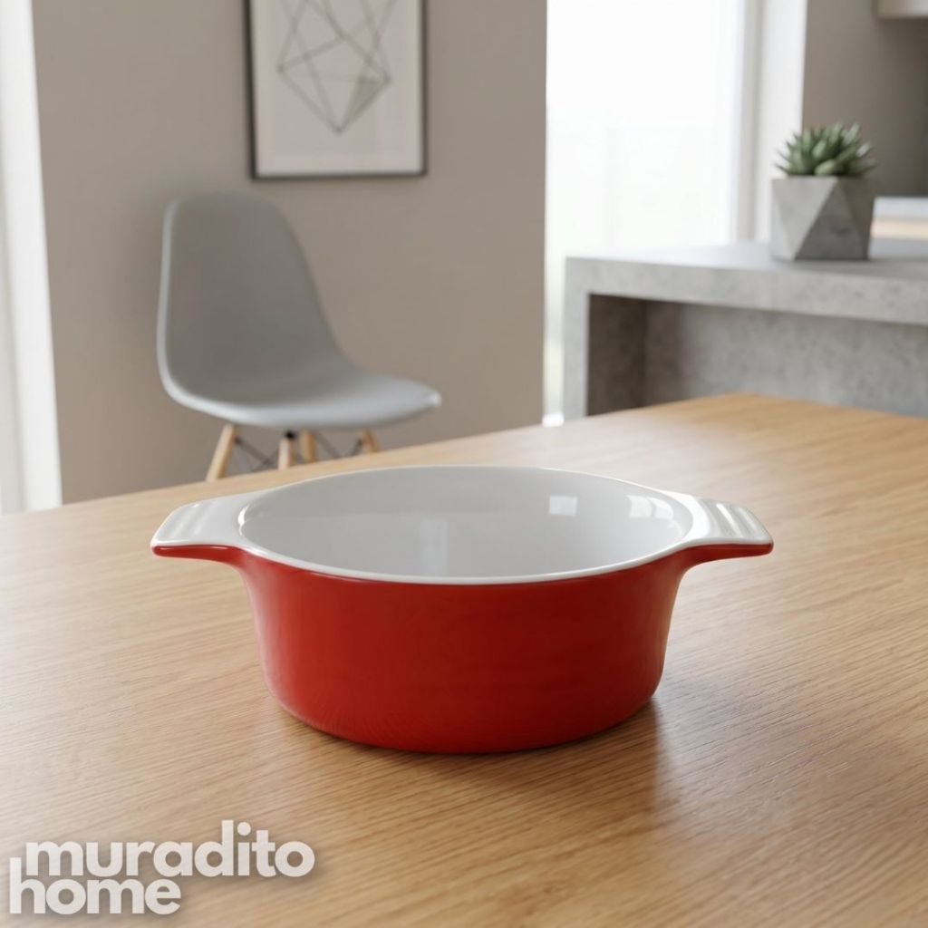 Muraditohome Aesthetic Double Handle Ceramic Bowl 6.75x5x2.5 inches